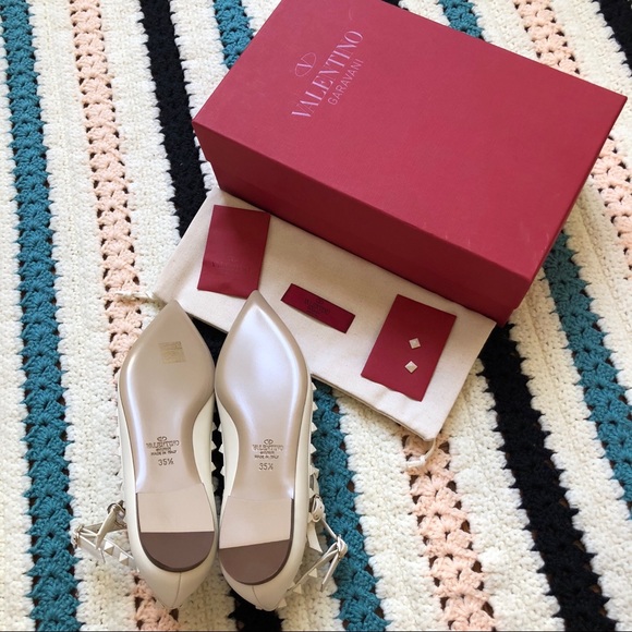 Valentino Rockstud White Matte Leather Caged Flats - Picture 7 of 8